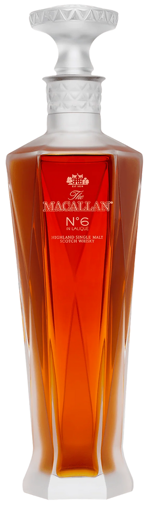 An image of a bottle of The Macallan No.6 Single Malt Whisky, bottled in a stunning Lalique Decanter