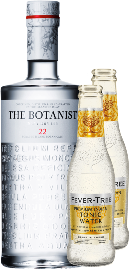 An image of the The Botanist Gin Gift Box with one Botanist gin and two Fever-Tree Tonic Waters.