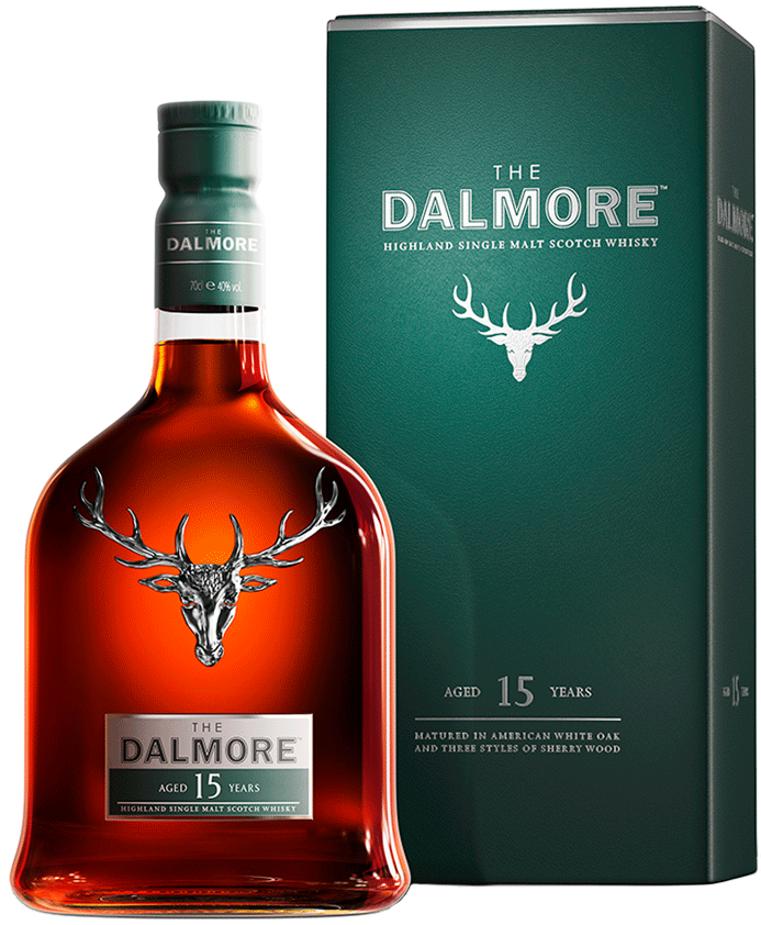 Load image into Gallery viewer, An image of a bottle of The Dalmore 15 year old Single Malt Highland Scotch Whisky 700ml next to its classy gift box