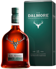 Load image into Gallery viewer, An image of a bottle of The Dalmore 15 year old Single Malt Highland Scotch Whisky 700ml next to its classy gift box