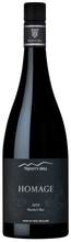 Load image into Gallery viewer, A bottle of Trinity Hill &#39;Homage&#39; Syrah wine with a black label featuring the Trinity Hill logo.