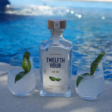 Load image into Gallery viewer, Twelfth Hour gin bottle with two glasses of limeade by a pool