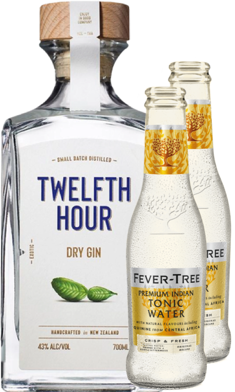 An image of a Twelfth Hour Dry Gin Gift Box with two Fever-Tree Indian tonic waters