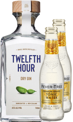 An image of a Twelfth Hour Dry Gin Gift Box with two Fever-Tree Indian tonic waters