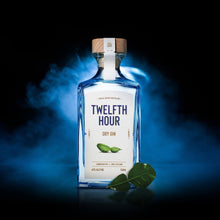 Load image into Gallery viewer, Twelfth Hour gin bottle with a dark background and blue light effect