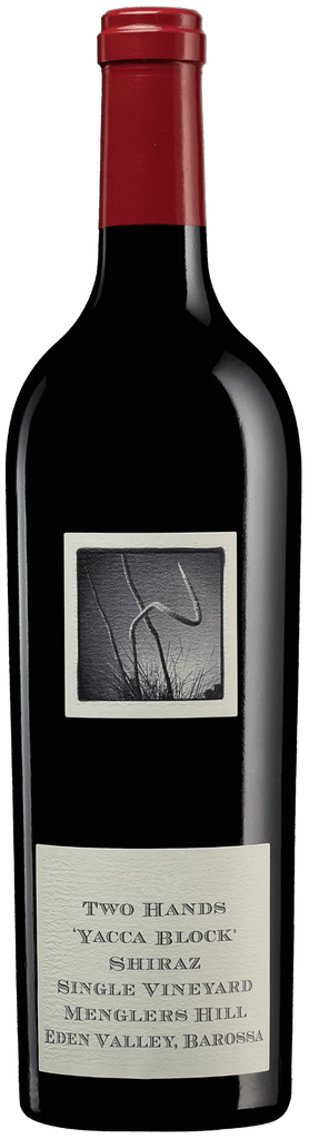 Two Hands Yacca Block Shiraz red wine bottle with a visible label on a white background