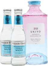 Load image into Gallery viewer, An image of a Ukiyo Japanese Gin Gift Box with 2 bottles of Fever-Tree tonic waters
