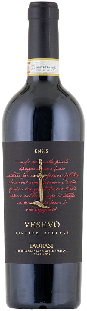 Vesevo Ensis aurasi wine bottle with label on a white background