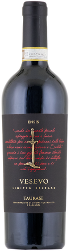 Vesevo Ensis aurasi wine bottle with label on a white background