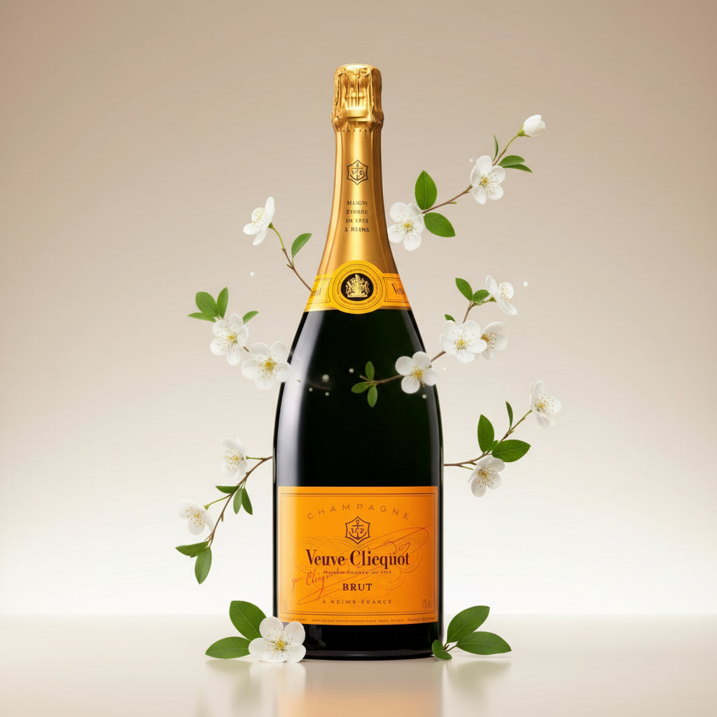 Load image into Gallery viewer, Veuve Clicquot champagne Magnum bottle with decorative flowers