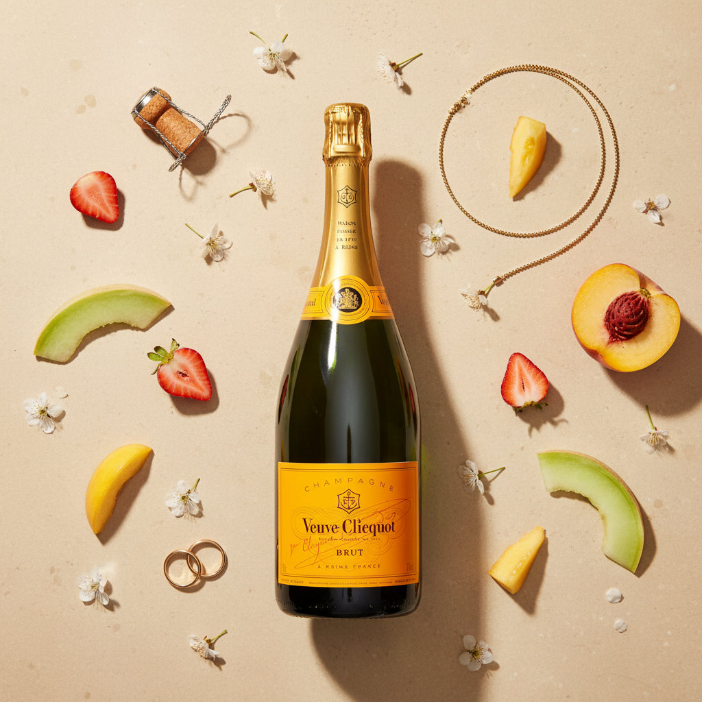 Load image into Gallery viewer, Veuve Clicquot champagne Magnum bottle surrounded by fruits and flowers