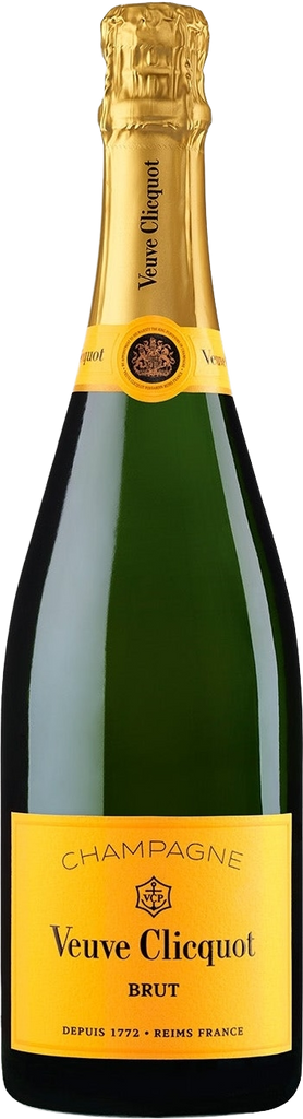 Veuve Clicquot Brut champagne bottle with yellow label and green glass bottle