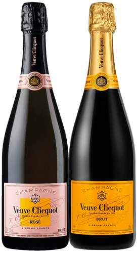 A image of a Veuve Clicquot Champagne Gift Box with one Veuve Yellow Label and one Veuve Rosé champagne, both 750ml