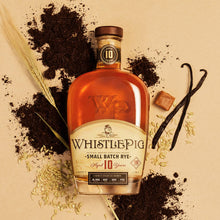 Load image into Gallery viewer, WhistlePig Small Batch Rye bottle with vanilla beans and other elements on a beige background