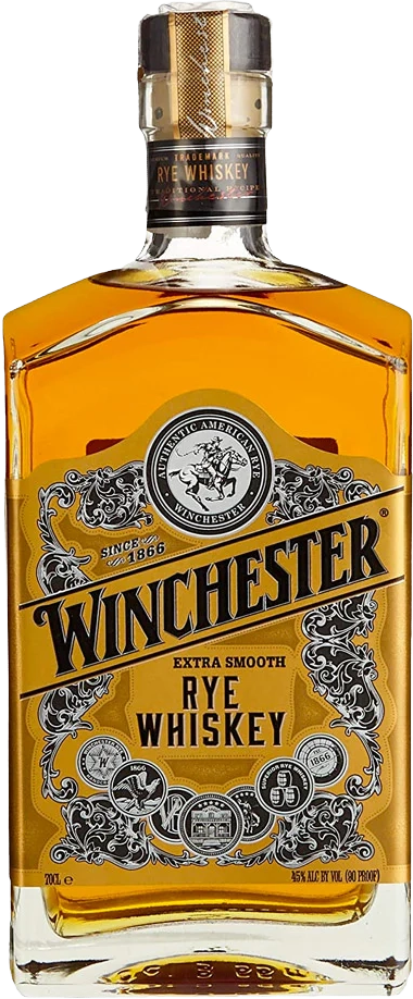 Bottle of Winchester Rye Whiskey with decorative label