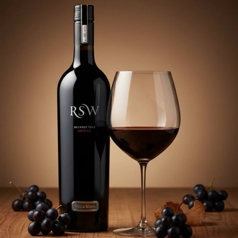 Load image into Gallery viewer, Bottle and glass of red wine with grapes on a wooden surface