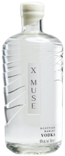 Load image into Gallery viewer, A clear glass bottle of X Muse Scottish Barley Vodka with a white label.