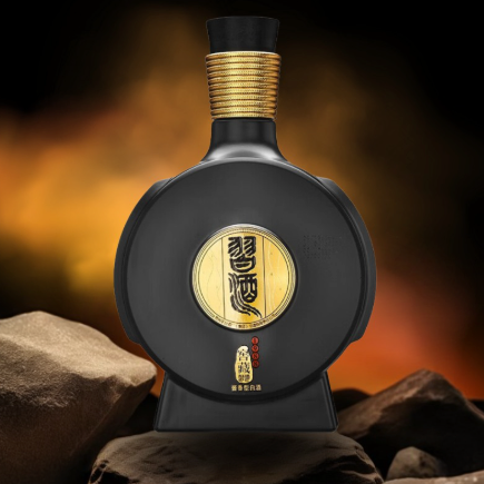 Load image into Gallery viewer, Xijiu Jiao Cang 1988 Baijiu black bottle with gold accents on a dark background