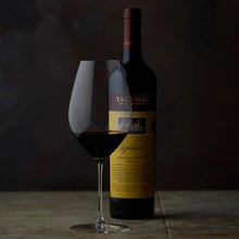 Load image into Gallery viewer, Bottle of Yalumba The Signature Cabernet Sauvignon Shiraz and glass with a dark background