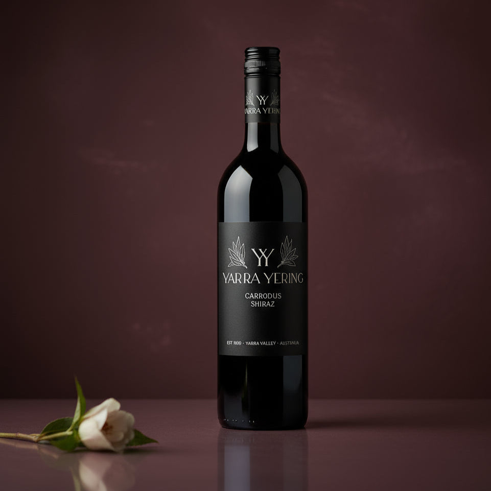 A bottle of Yarra-Yering-Carrodus-Shiraz on a dark background