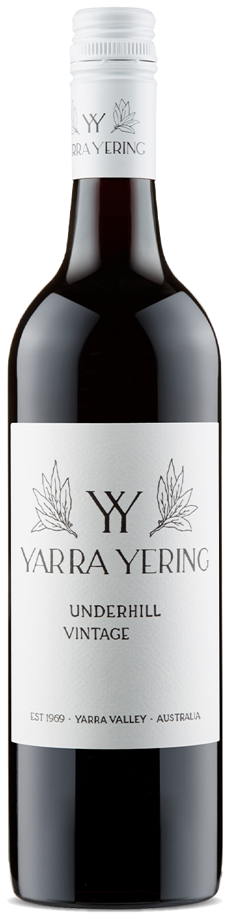 Yarra Yering Underhill Shiraz red wine bottle on a white background