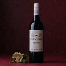 Load image into Gallery viewer, Yarra-Yering-Underhill-Shiraz bottle with a label on a dark red background