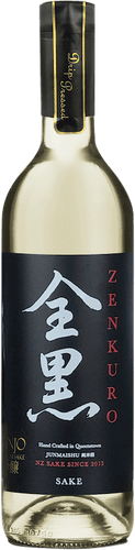 An image of a bottle of New Zealand's Zenkuro Junmai-shu Sake, New Zealand's only Sake producer