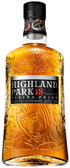 An image of a bottle of the supremely delicious Highland Park 18YO Viking Pride Single Malt Scotch Whisky