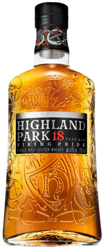 An image of a bottle of the supremely delicious Highland Park 18YO Viking Pride Single Malt Scotch Whisky