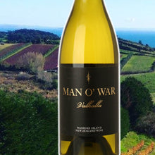 Load image into Gallery viewer, Man O&#39; War wine bottle with a scenic vineyard background