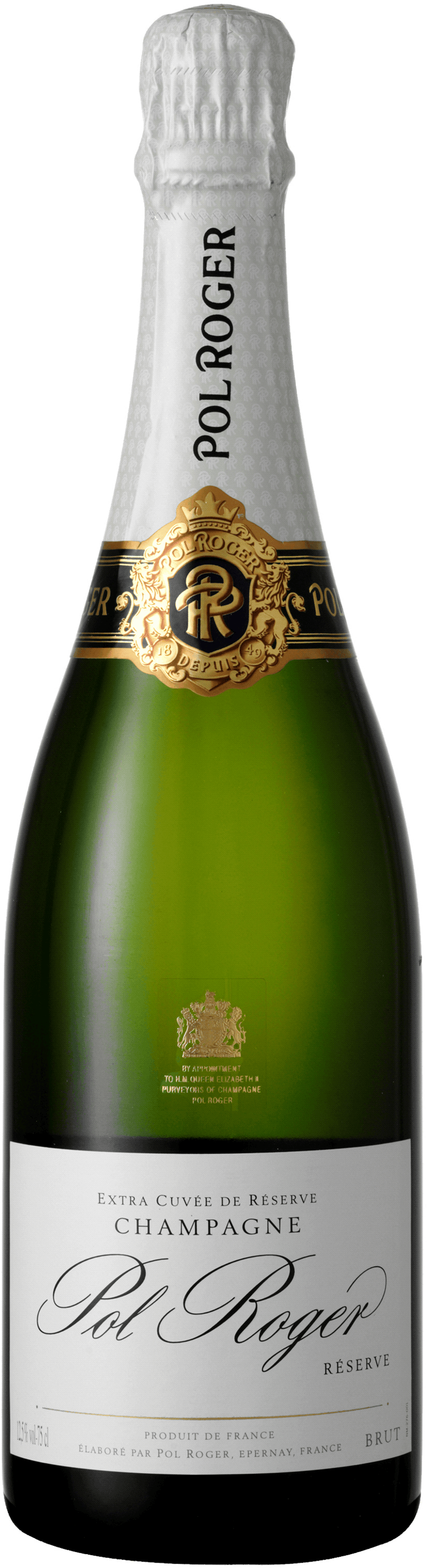 An image of a bottle of Pol Roger Brut Réserve Champagne 750ml. served at meghan & Harry's royal wedding reception.