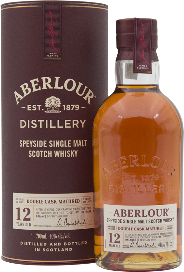 Load image into Gallery viewer, An image of a Aberlour 12YO Double Cask Scotch Single Malt Whisky beside its stunning dark ruby red tube gift packaging