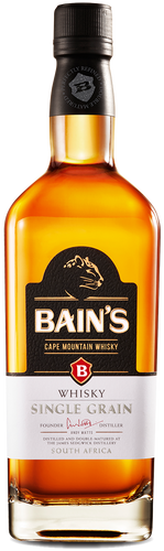 An image of a bottle of Bain's Cape Mountain Single Grain Whisky from South Africa. Its a staff favourite