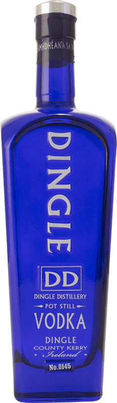 An image of a beautiful blue bottle of Dingle Distillery Irish Vodka