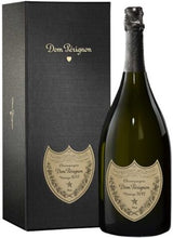 Load image into Gallery viewer, An image of a bottle of Dom Pérignon Champagne next to its stunning gift box. This is one of world&#39;s most famous premium Champagnes