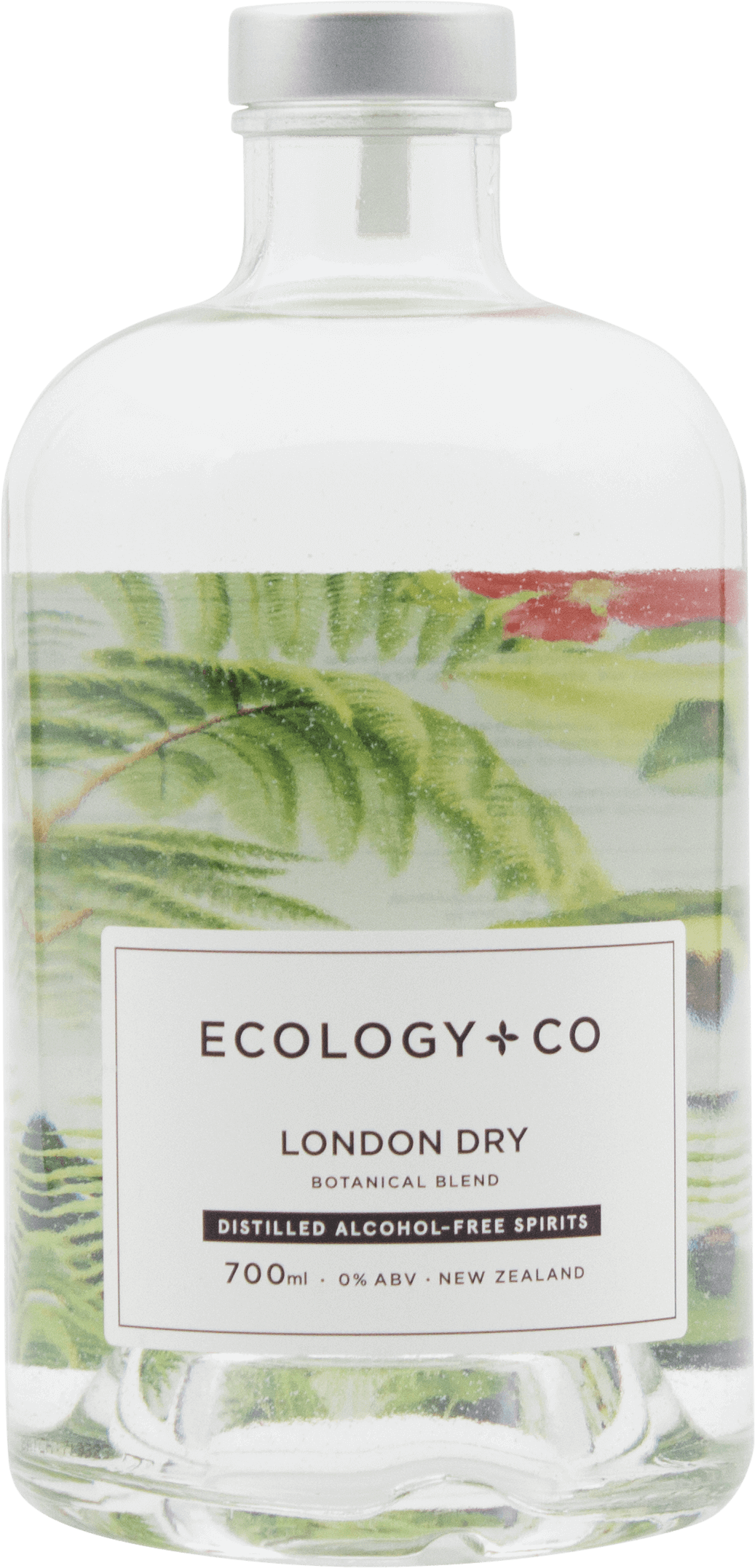 An image of a bottle of Ecology Co London Dry Alcohol-Free Spirit produced locally here in New Zealand
