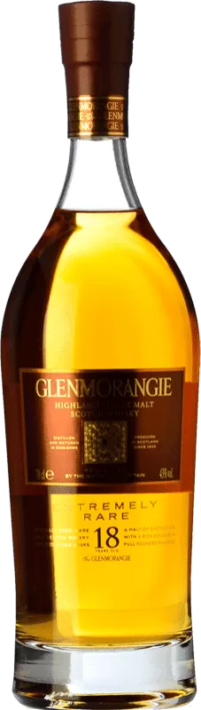 An image of a luxurious bottle of Glenmorangie Extremely Rare 18 Year Old Single Malt Whisky