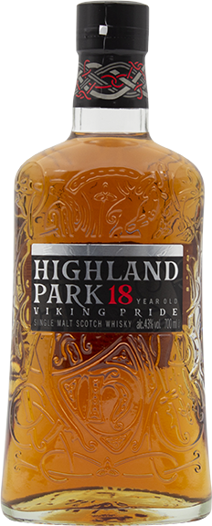 An image of a bottle of the supremely delicious Highland Park 18YO Viking Pride Single Malt Scotch Whisky