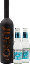 Load image into Gallery viewer, An image of a bottle of Juno Gin and two bottles of Fever-Tree Mediterranean tonic waters