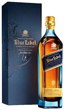 Load image into Gallery viewer, An image of a bottle of Johnnie Walker Blue Label Scotch Whisky next to its stunning gift box