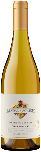 Bottle of Kendall-Jackson Vintners Reserve Chardonnay with a yellow label and gold text.