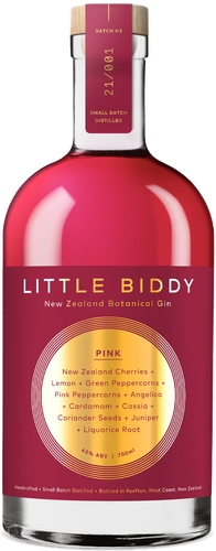 An image of a bottle of Reefton Little Biddy Pink Gin thats perfect for sunny warm days