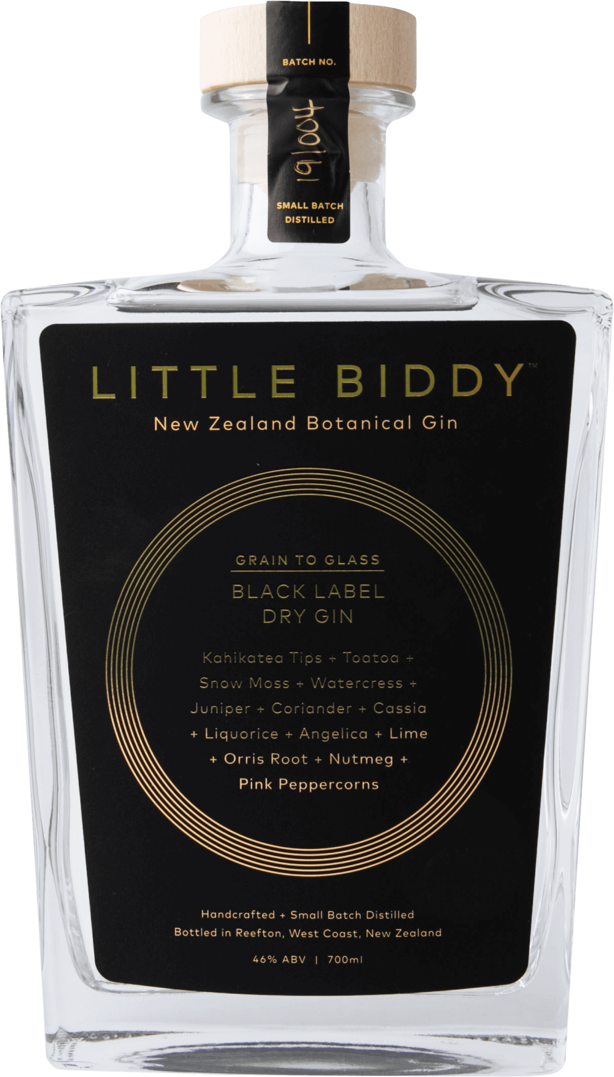 An image of a bottle of Little Biddy Black Label Dry Gin by Reefton Distilling