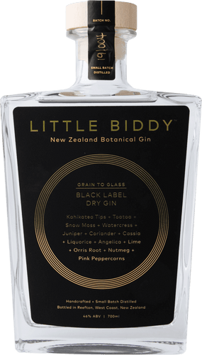An image of a bottle of Little Biddy Black Label Dry Gin by Reefton Distilling