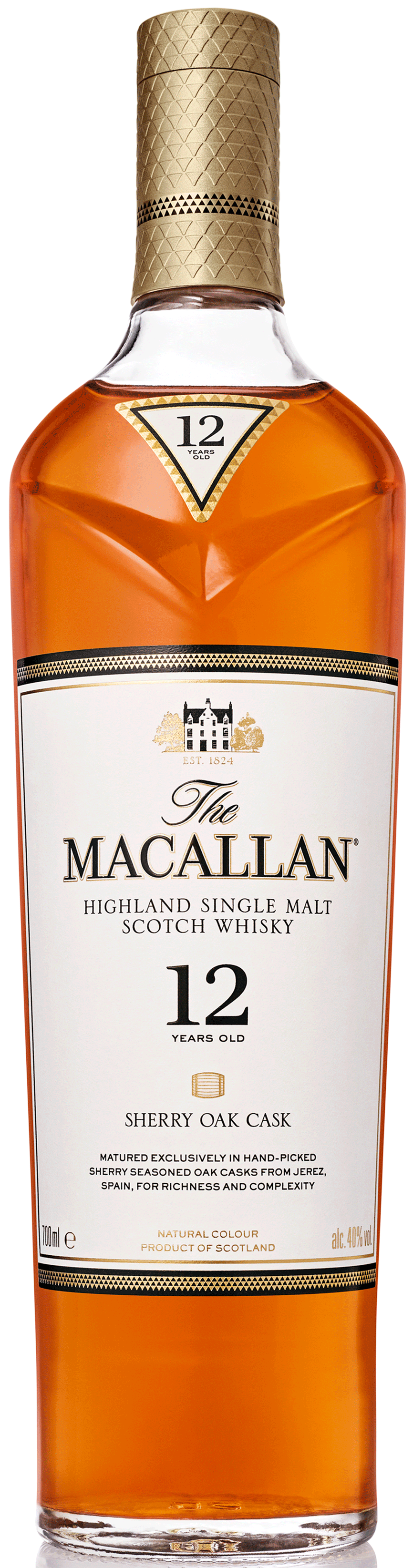 An image of a bottle of Macallan 12 Year Old Sherry Oak Cask Single Malt Whisky