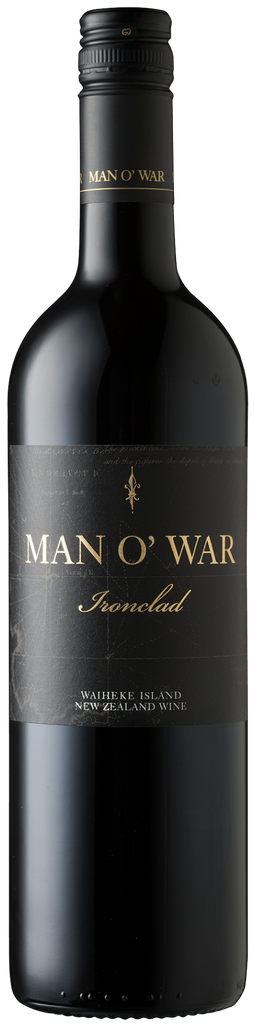 An image of a bottle of Man O' War Ironclad Bordeaux Blend from Waiheke Island, one of the nest NZ Bordeaux Blends