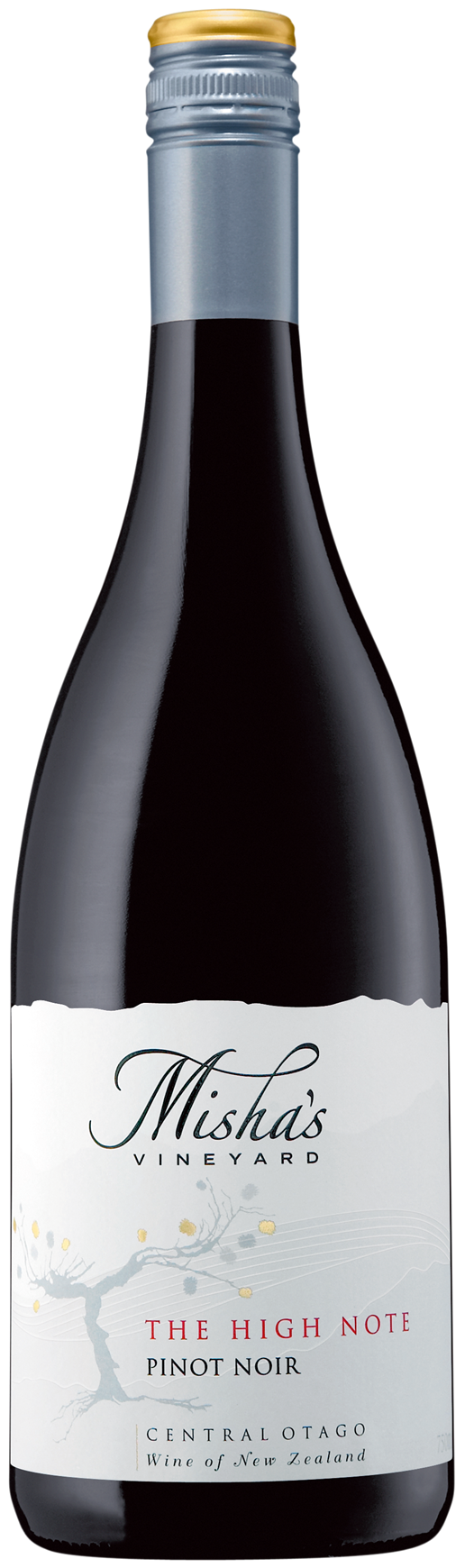 An image of a bottle of a Misha's Vineyard 'The High Note' Central Otago Pinot Noir from New Zealand