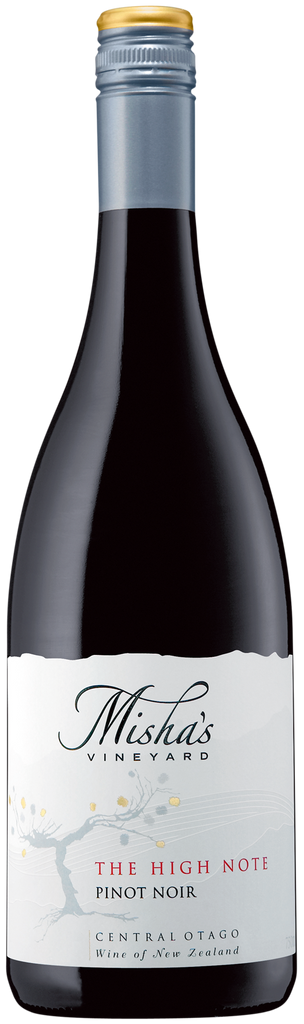 An image of a bottle of a Misha's Vineyard 'The High Note' Central Otago Pinot Noir from New Zealand