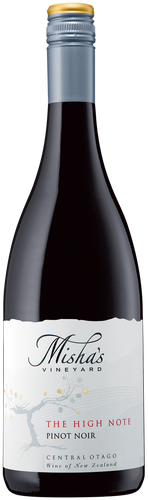 An image of a bottle of a Misha's Vineyard 'The High Note' Central Otago Pinot Noir from New Zealand