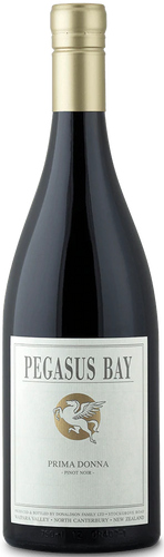 An image of a bottle of Pegasus Bay 'Prima Donna' Pinot Noir from Waipara Valley in Canterbury, New Zealand